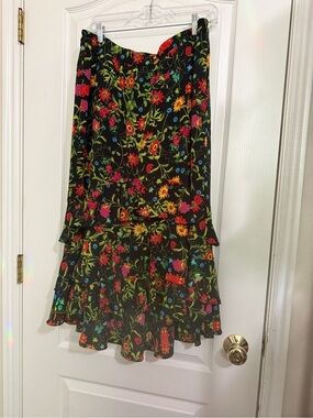 Linea by Louis Dell'Olio Black Maxi Skirt with Bright Floral Print